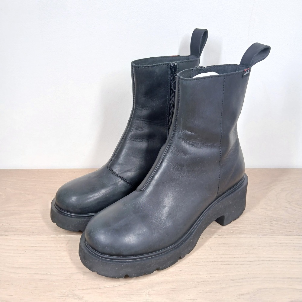 Camper Milah Boots Women 37 Black Leather GORE-TEX Waterproof Platform Lug Zip